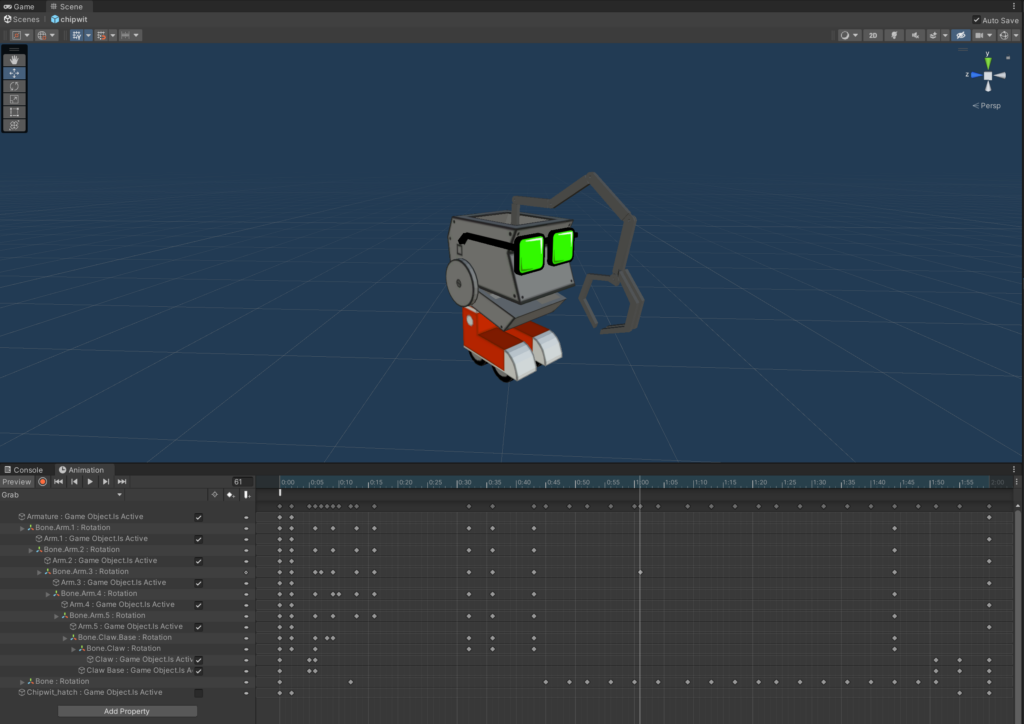 Robot claw animation in the Unity Animation Editor