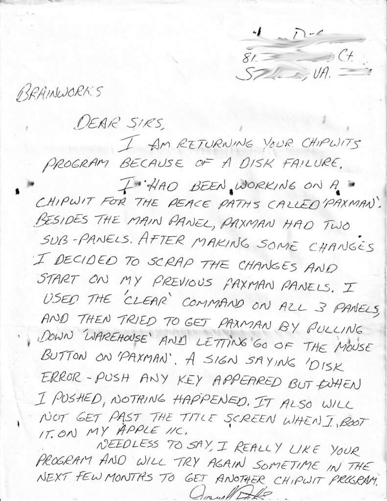Combination fan letter and complaint letter about a broken disk